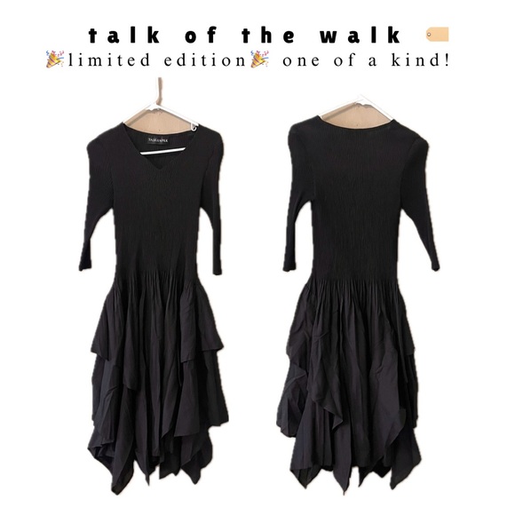 🏷️ 🆕 🎉 black ribbed quarter sleeve v-neck layered grunge witchy dress - Picture 4 of 14